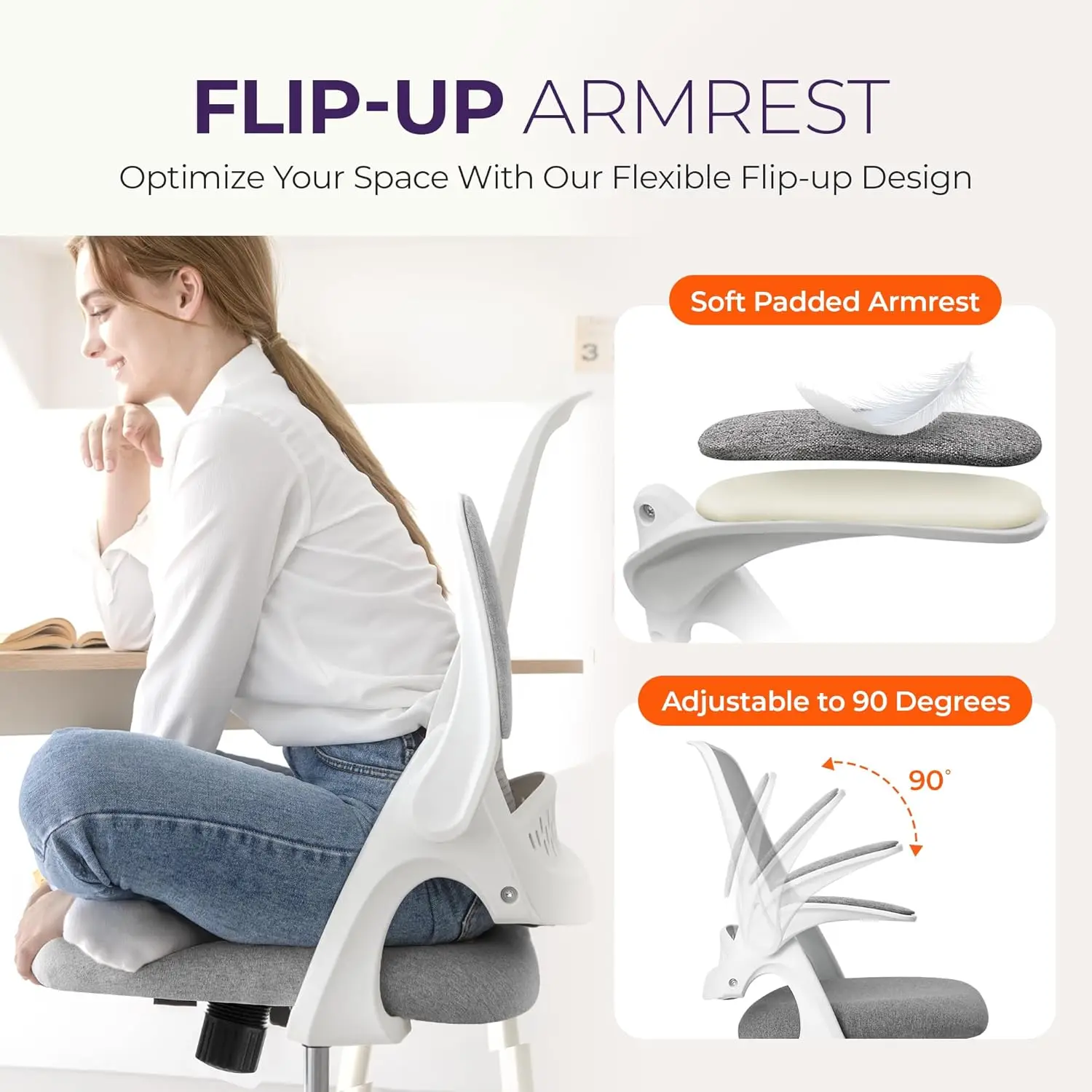 Office Desk Gaming Ergonomic Computer Chair with Lumbar Back Support Adjustable Height Swivel Rolling Wheels Flip-up Arms Mesh C view 6