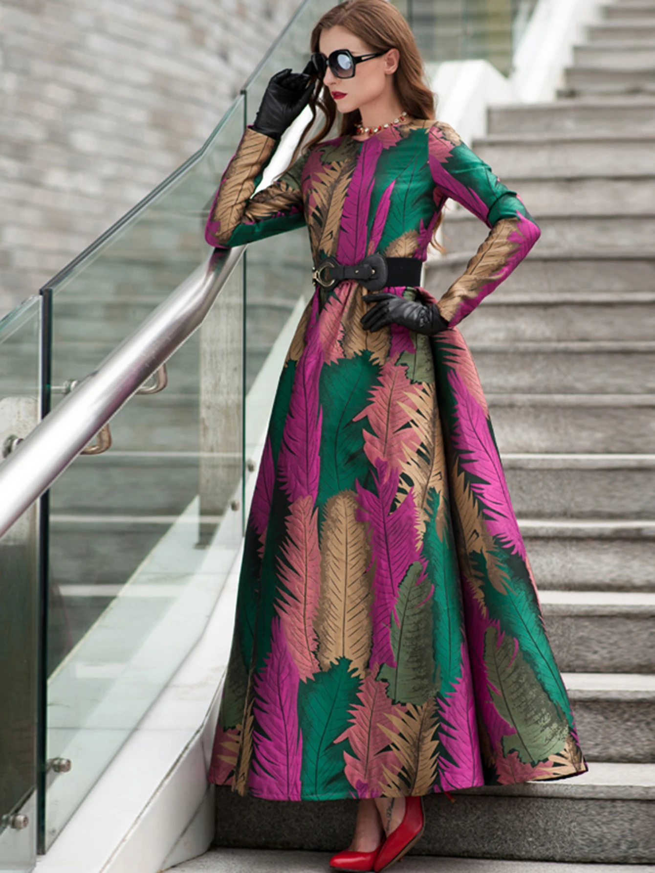 Luxe dames jacquard lange maxi-jurk feestavondjurken bloemen vintage nieuwe herfst winter dameskleding voor evenementen