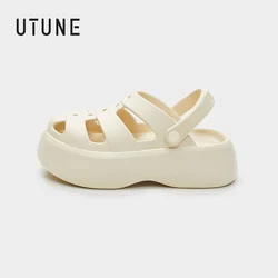 UTUNE-women's sandals summer 2024, Outdoor Beach Shoes, Thick Padded, Breathable, Non Slip, Flat Sandals, White