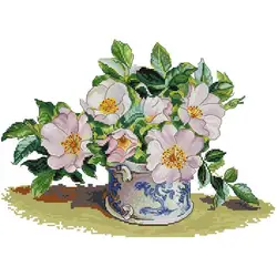 Celadon Vase DIY Floral Cross Stitch Handmade Embroidery Kits Aida 14ct 16ct 11ct White Counted Printed Fabric Needlework Set