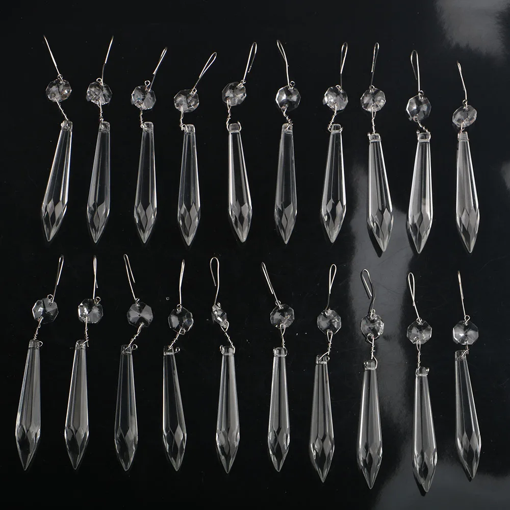 25pcs 76mm Chandelier Icicle Crystal Prisms with Octagon Beads Crystals Lighting Lamp Replacement Parts