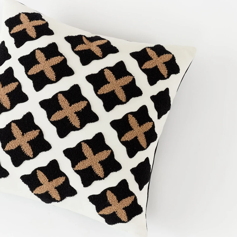 Retro-style high-end dark brown floral pattern living room sofa cushion cover, single-sided embroidered square cushion cover