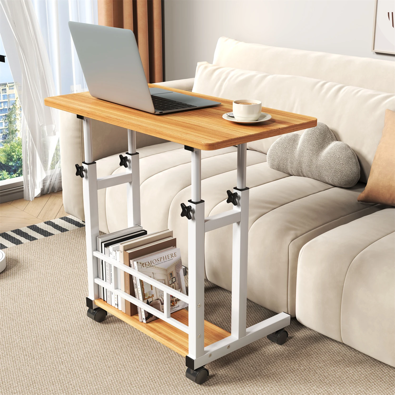 Bureau d'ordinateur mobile à hauteur réglable, table d'écriture roulante d'angle, bureau portable pour la maison, le bureau, la chambre, table de travail debout