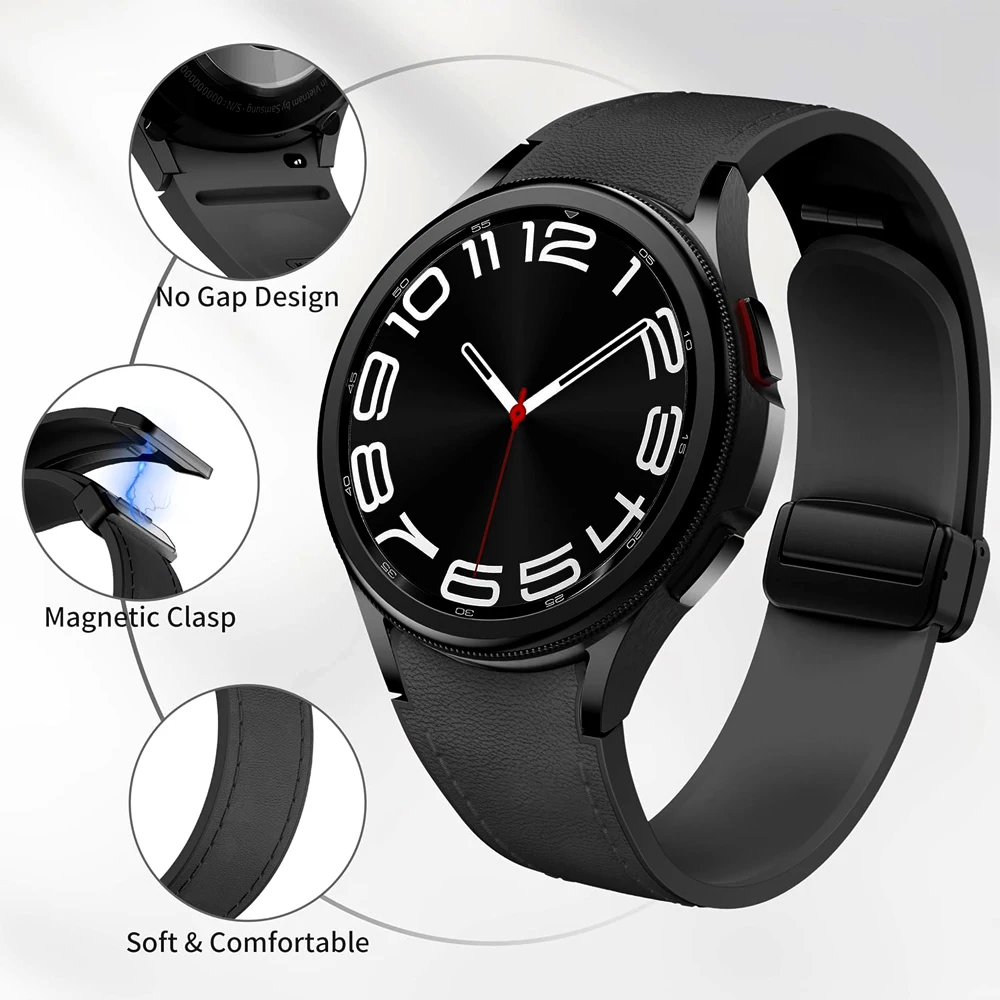 Leather Band for Samsung Galaxy Watch 6 4 Classic 5 Pro 45mm 4m44mm 40mm No Gaps Magnetic Correa bracelet Galaxy Watch 6 Strap