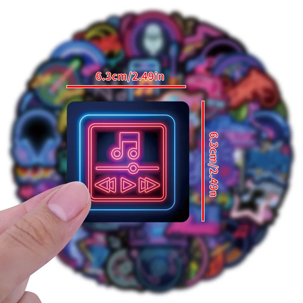 

10/55PCS Neon Music Element Stickers Aesthetic Cartoon for Bottle Scrapbook Travel Bag DIY Aesthetic Decals Creative Gifts