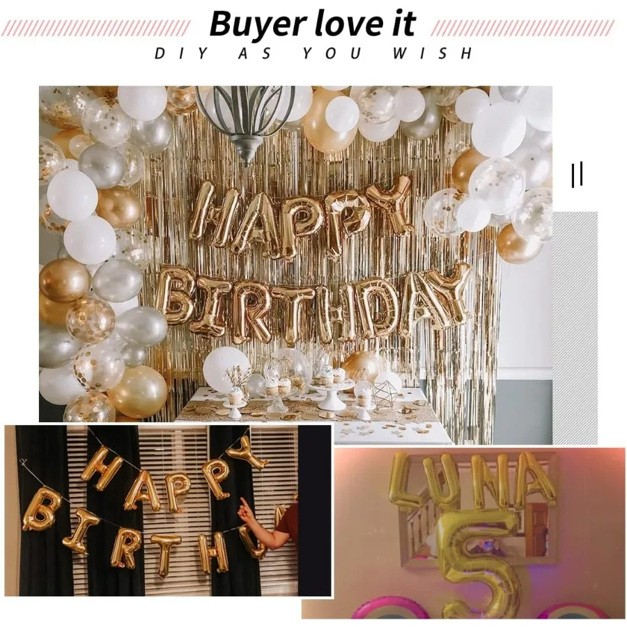 52 قطعة 16 بالونات حروف ذهبية مع مجموعتين من الألفية المعلقة من AZ مايلر من الألومنيوم للتخرج ليلة رأس السنة وعيد الميلاد Pa