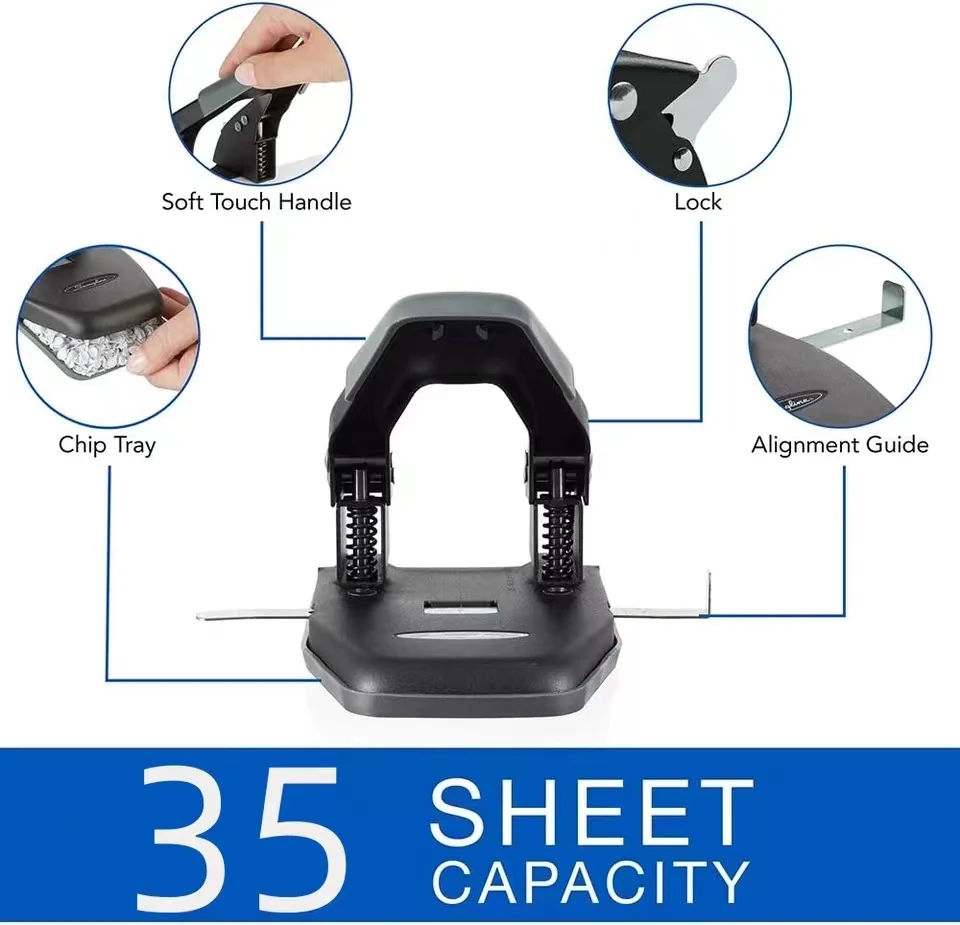 Imagem -04 - Perfurador de Furos com Alça Comfort Capacidade de Perfurador de 35 Folhas Esforço Reduzido 50 Inclui Guia de Alinhamento