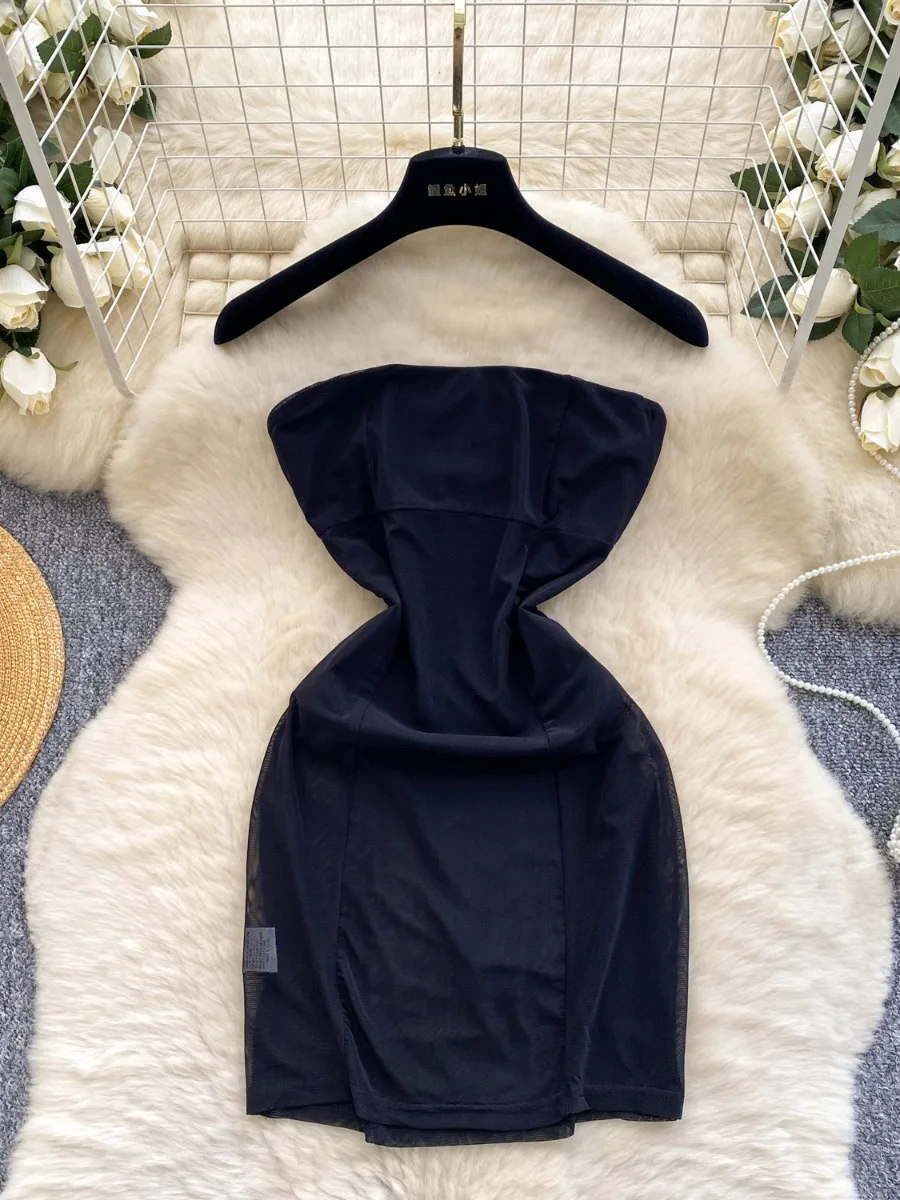 Foamlina セクシーなブラックメッシュボディコンショートドレスヨーロッパの新しい女性 2025 夏ホットガールスリムフィットエレガントなミニドレス