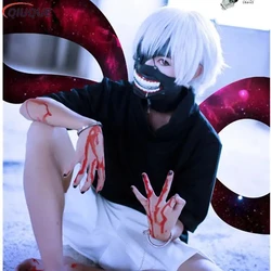 Kaneki Ken Cosplay Costume Wig Mask Tops Shorts Men Women Halloween Party Outfit Anime Ghoul Cosplay Suit Role Play Clothing