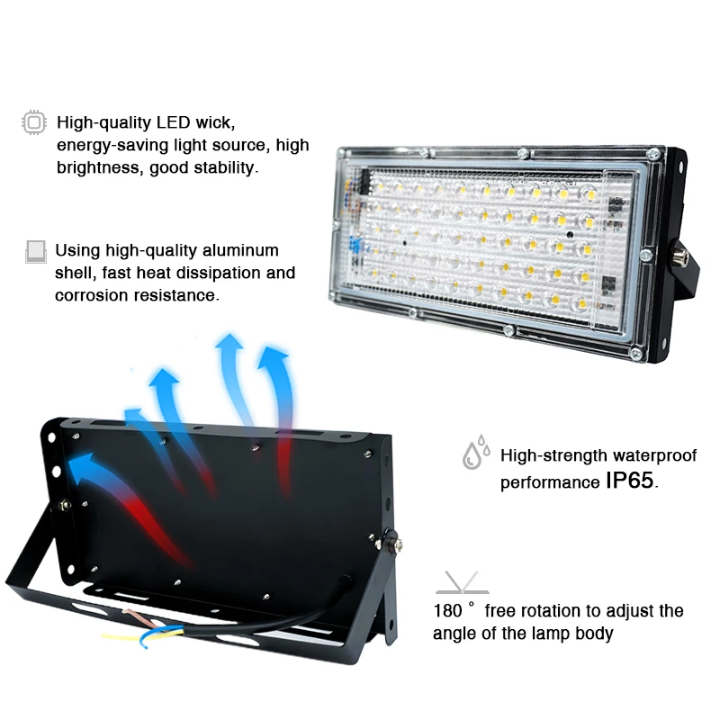 Reflector LED impermeable para exteriores, lámpara de pared para jardín, 100W, 50W, CA 110V, 220V