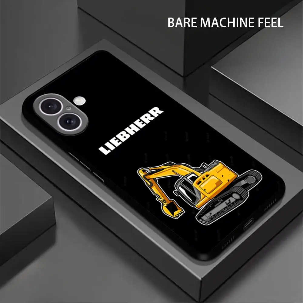 Caliente L-Liebherr excavadora LOOG funda de teléfono para iPhone 16 15 14 13 12 11 X XR XS 8 Plus Mini Pro Max suave negro cubierta a prueba de golpes