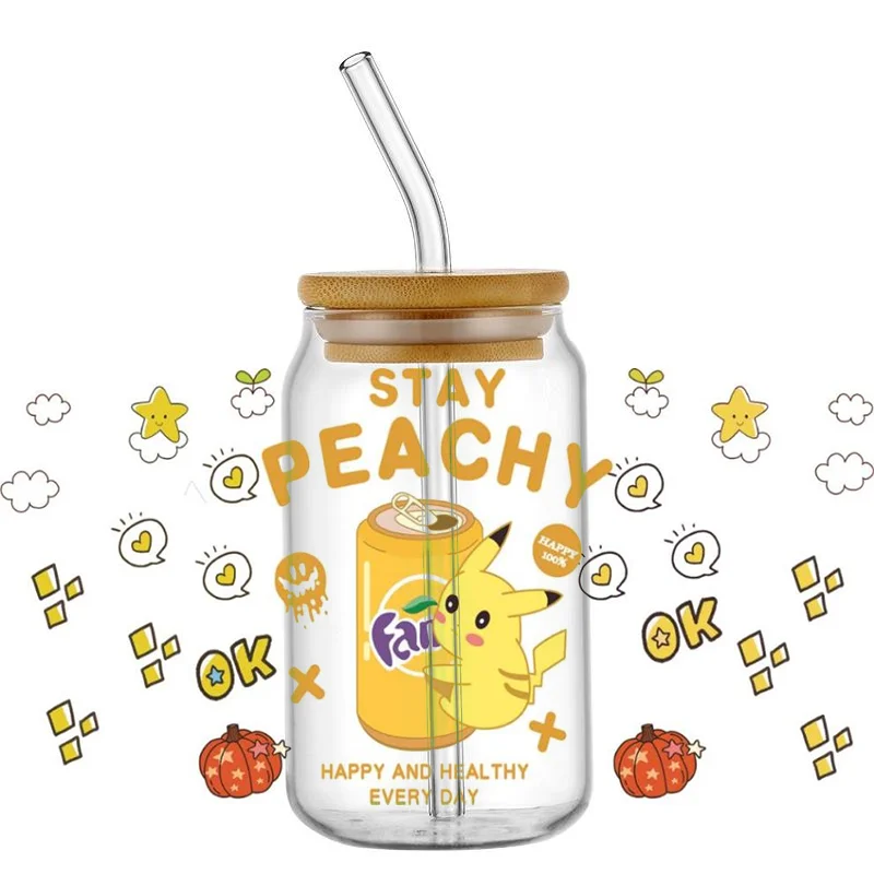 Hotsale 30 Kawaii Pokemon 16oz UV DTF 3D Transfer Cartoon Sticker Wrap Decals For Glass Can Cup Fashion Craft DIY Creative