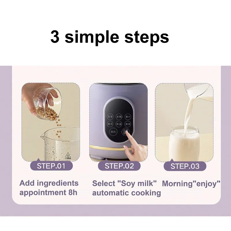 800ml Electric Soy Milk Machine12h Appointment Filter-free Wall Breaking Machine Mixer Home Juicer Multifunctional Food Process