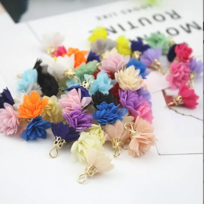 fabric flower charm Mixed Golden Cap Butterfly Flower Tassel Charms Earring Pendant for DIY Keychain Strap Jewelry Making