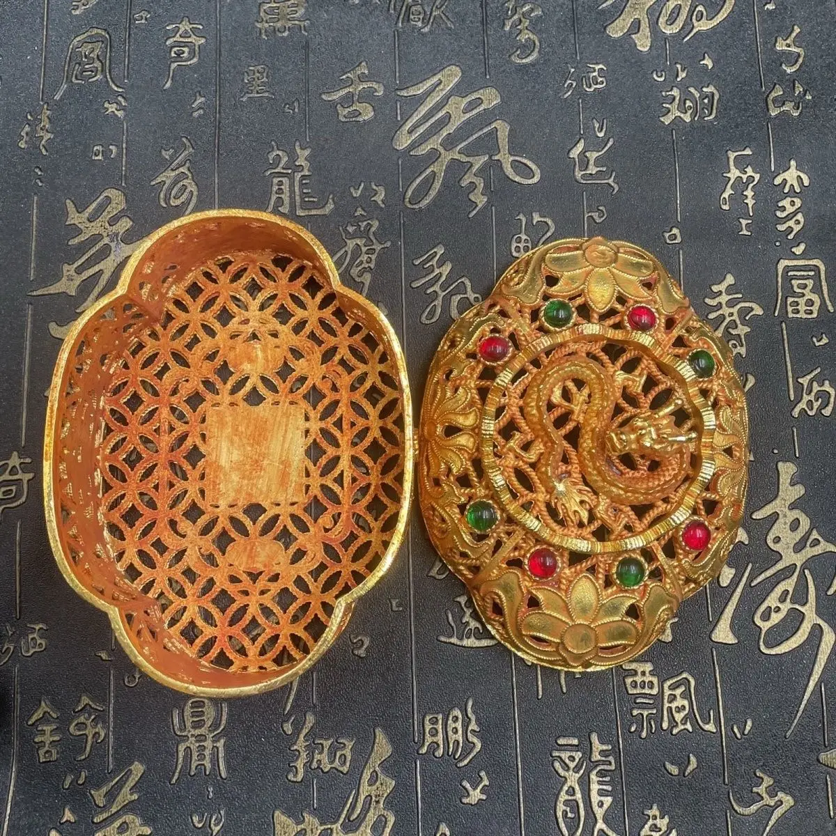 collection bronze Panlong peach heart box ornament, home decoration ornament