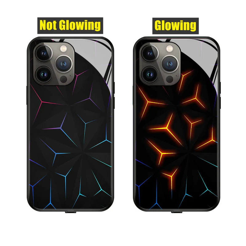 

Thorn 7 Color LED Light Glowing Luminous Tempered Glass Phone Case for iPhone X Xs 11 12 13 14 15 Pro Max Plus Protector Cover