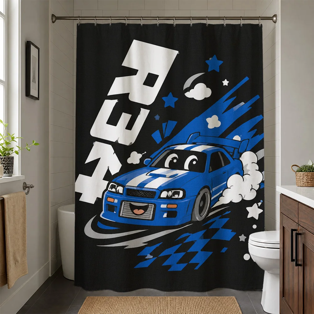 Awesome Retro Racing Car Shower Curtain for Bathroom Decor Man Cave Gift Idea