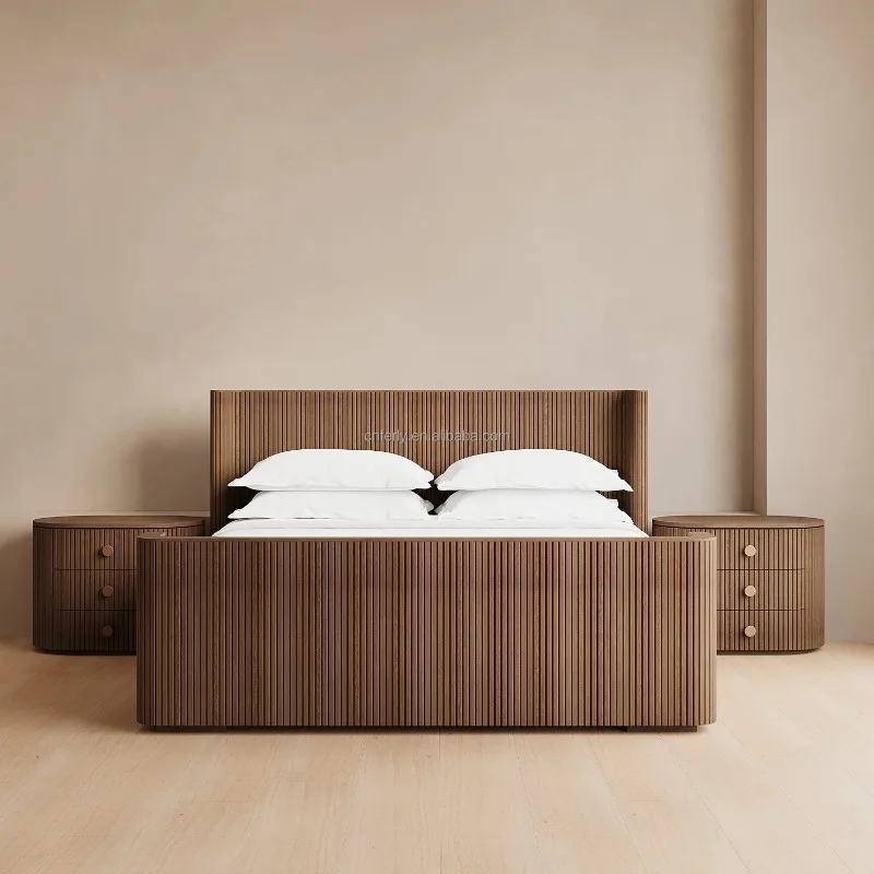 

Customization Luxury American Modern Classic Home Hotel Solid Wood Bedroom with Footboard Oak Floor Bed أسرّة أسرّة