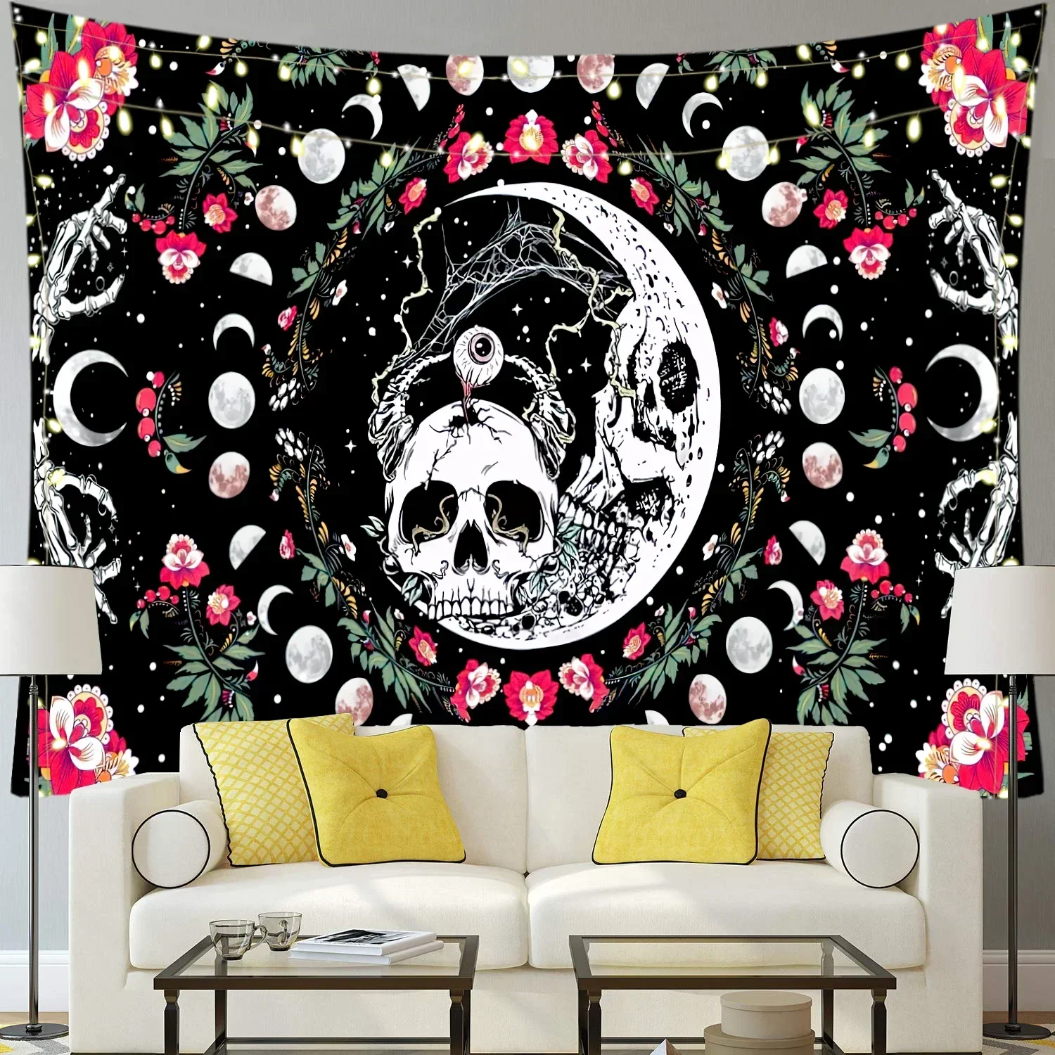 Gothic Skull Tapestry Psychedelic Hippie Mandala Tapestry Black and White Wall Decor Art Aesthetic Home Decorative Tapestries