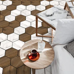Marble wood grain self-adhesive hexagonal floor stickers waterproof home decoration hexagonal art Mosaic floor stickers
