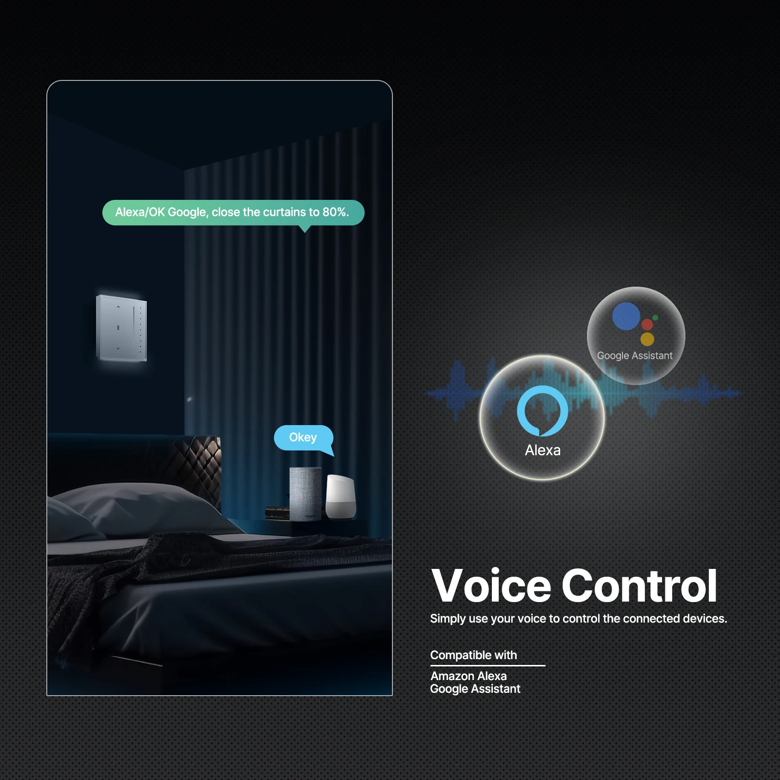 MOES Zigbee Smart Curtain Switch, AG Touch Panel, Tuya App Voice Control for Electric Roller Blinds, Neutral Wire Required view 3