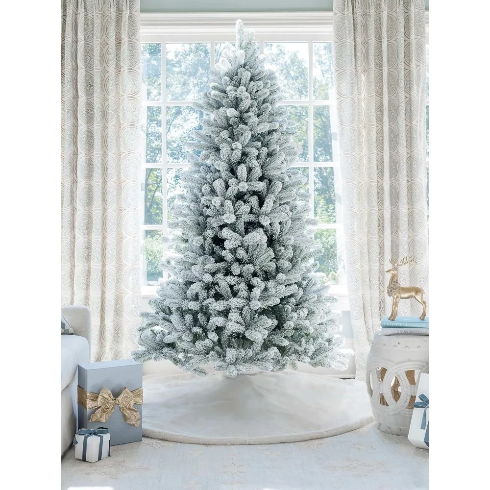 6.5ft Snow Flocked Artificial Christmas Tree, Hinged Xmas Tree for Holiday Home Office Indoor & Outdoor Christmas Decor