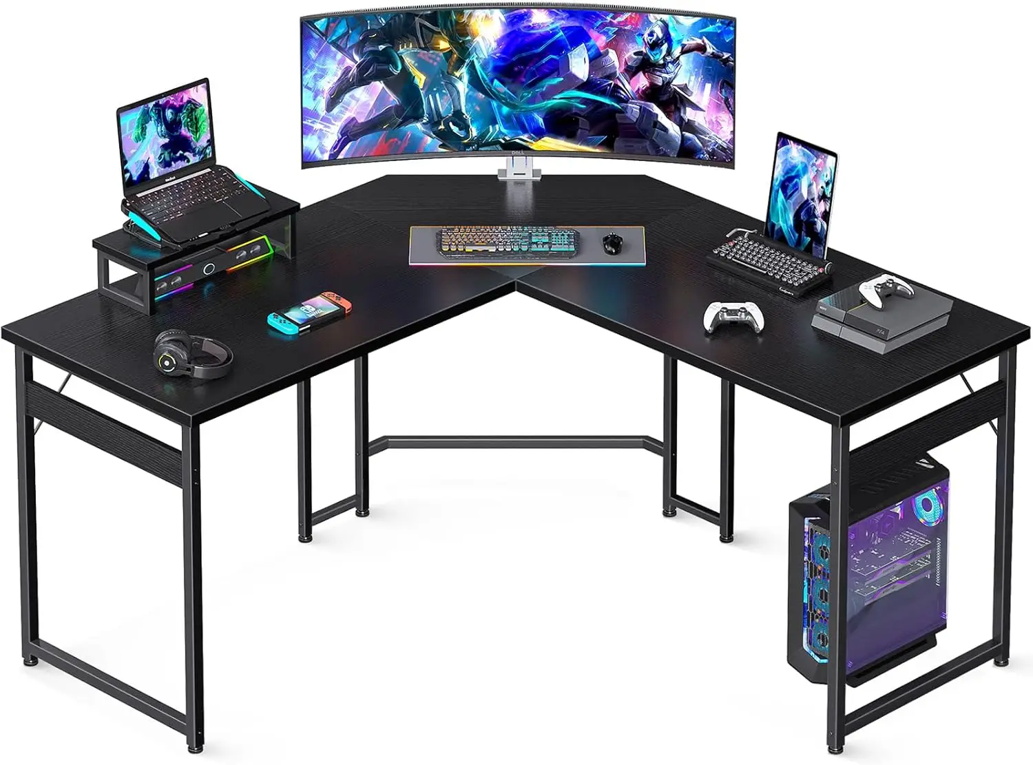 

L Shaped Gaming Desk with Monitor Stand, Corner Desk Gaming Table for Home Office, Computer Desk Sturdy Writing Workstation