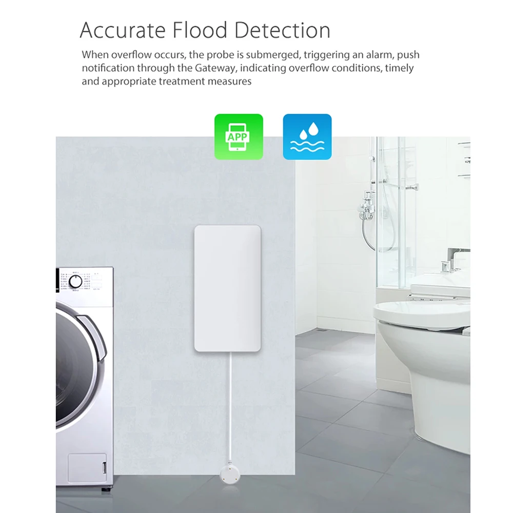 Tuya WIFI Zigbee Water Sensor Cable Length 120cm Waterproof App Notification to Detect Home Garden Leakage