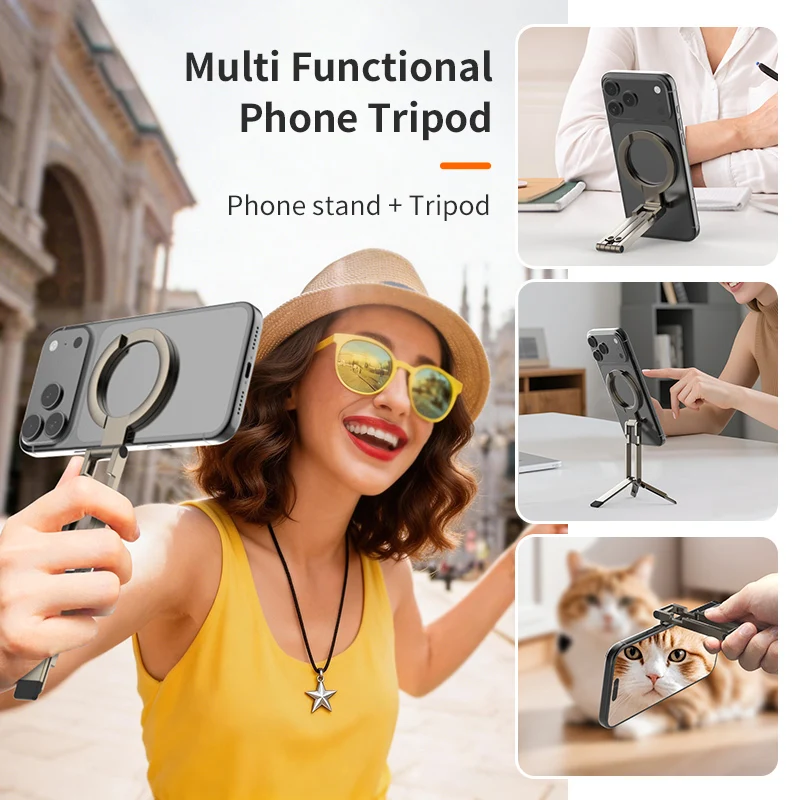 Magnetic Metal Phone Photography Stand Selfie Stick Dual Magnetic High-Altitude Tripod Suitable for Samsung Xiaomi Huawei iPhone view 5