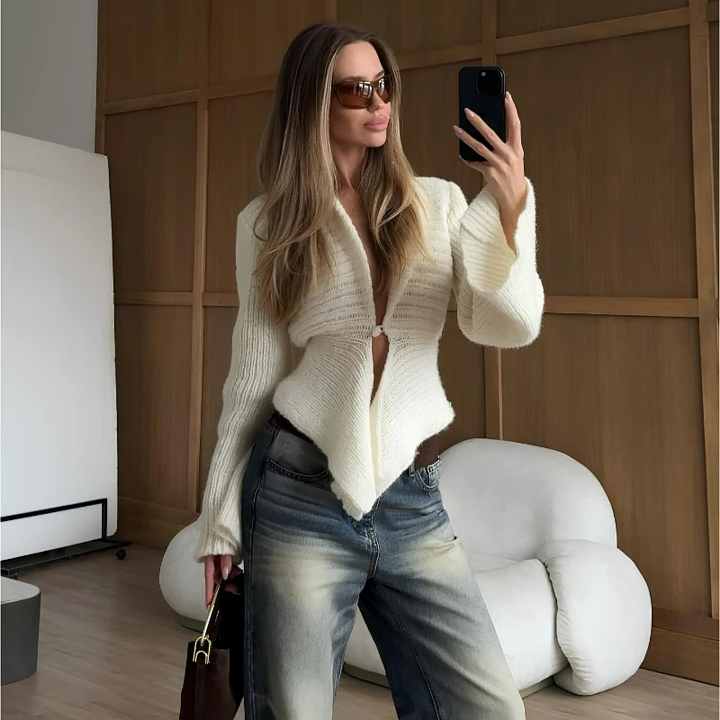 

French Style Light Luxury Elegant Temperament Irregular Knitted Cardigan Top for Women 2026 Autumn New Fashionable Warm Cardigan
