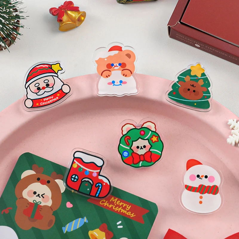 Cute Acrylic Christmas Tree Santa Claus Clip Snack Sealing Clip Office School Stationery Photo Decorative Supplies Stationery