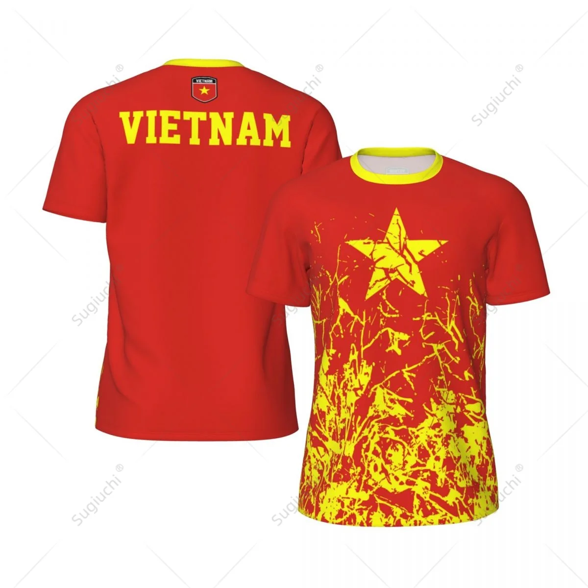 

Exclusive design Vietnam Flag Grain 3D Printed Men For Running Bike Soccer Tennis Fitness Sports tshirt Mesh Fans Short T-shirt