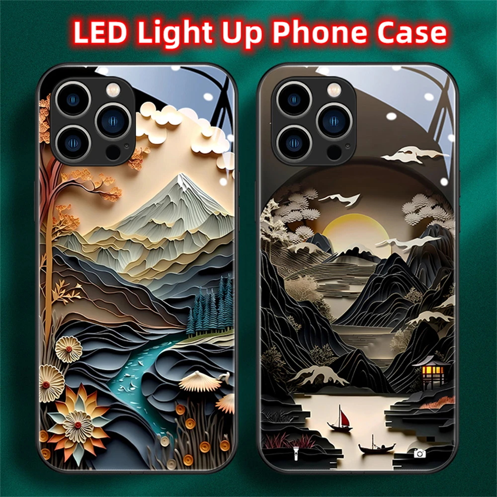 Pretty Mount Fuji Japan Design Led Light Phone Case Call Flash Glitter Cover For Samsung S26 S25 S24 S23 S22 S21 S20 Plus Ultra