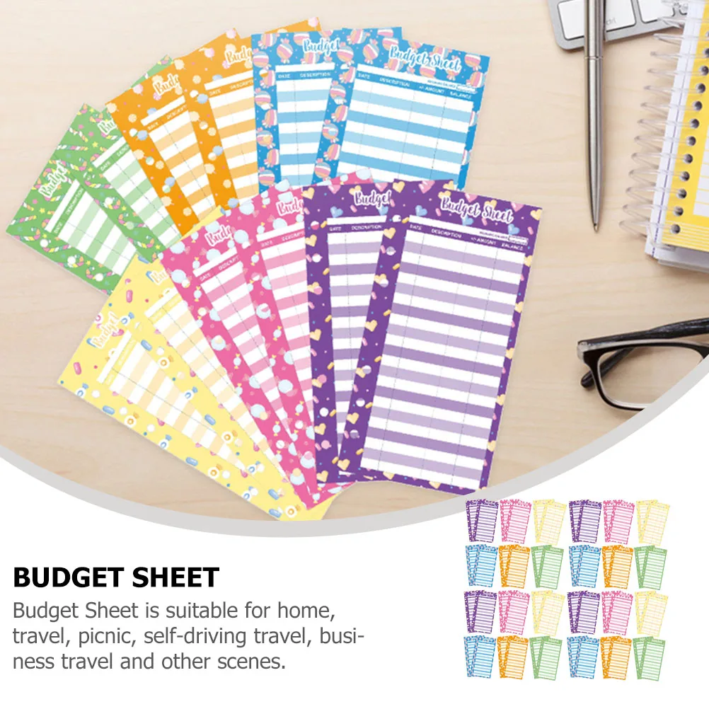 

50 Sheets Print Expense Tracker Cards Punch Hole Office Supplies Portable Budget Sheets Planner Binder Inserts Recording