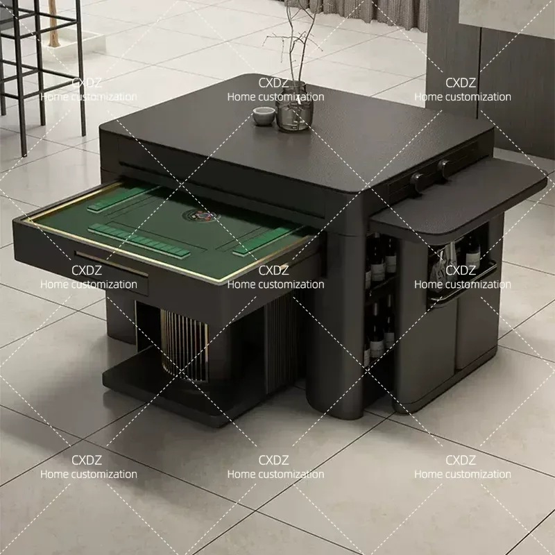 Telescopic Island Dining Table with Integrated Mahjong Machine Dual Purpose Rock Slab Surface Automatic Multi Function for