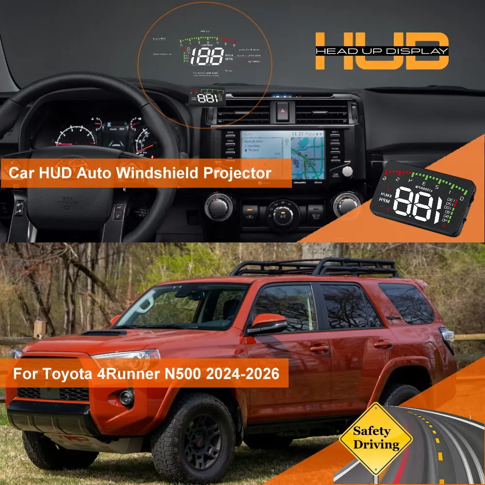Pantalla de visualización frontal (HUD) para Toyota 4Runner N210 2002-2009 N280 2009-2024 N500 2024-2026, accesorios de proyector para parabrisas de automóvil