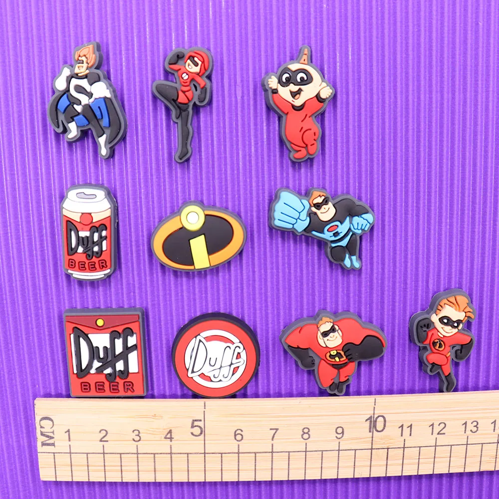 10Pcs Cartoon The Incredibles Duff Sandal Charms PVC Garden Shoes Buckle Accessories DIY Children Party Gift