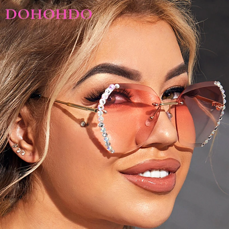 

2026 Fashion Brand Designer Oversized Rimless Women Sunglasses Popular Luxury Brand Men Eyeglasses Diamond Square Sun Glasses