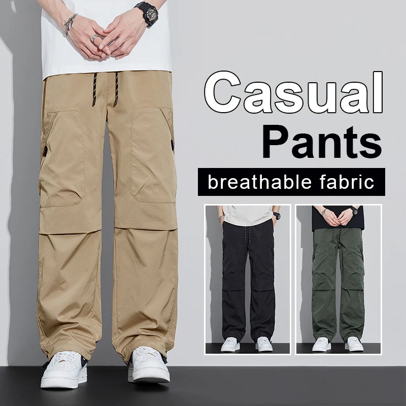 

Men's Outdoor Multi Pocket Straight Cargo Pants 2025 Summer Autumn Light Multi Pocket Loose Casual Long Trousers Plus Size 5XL