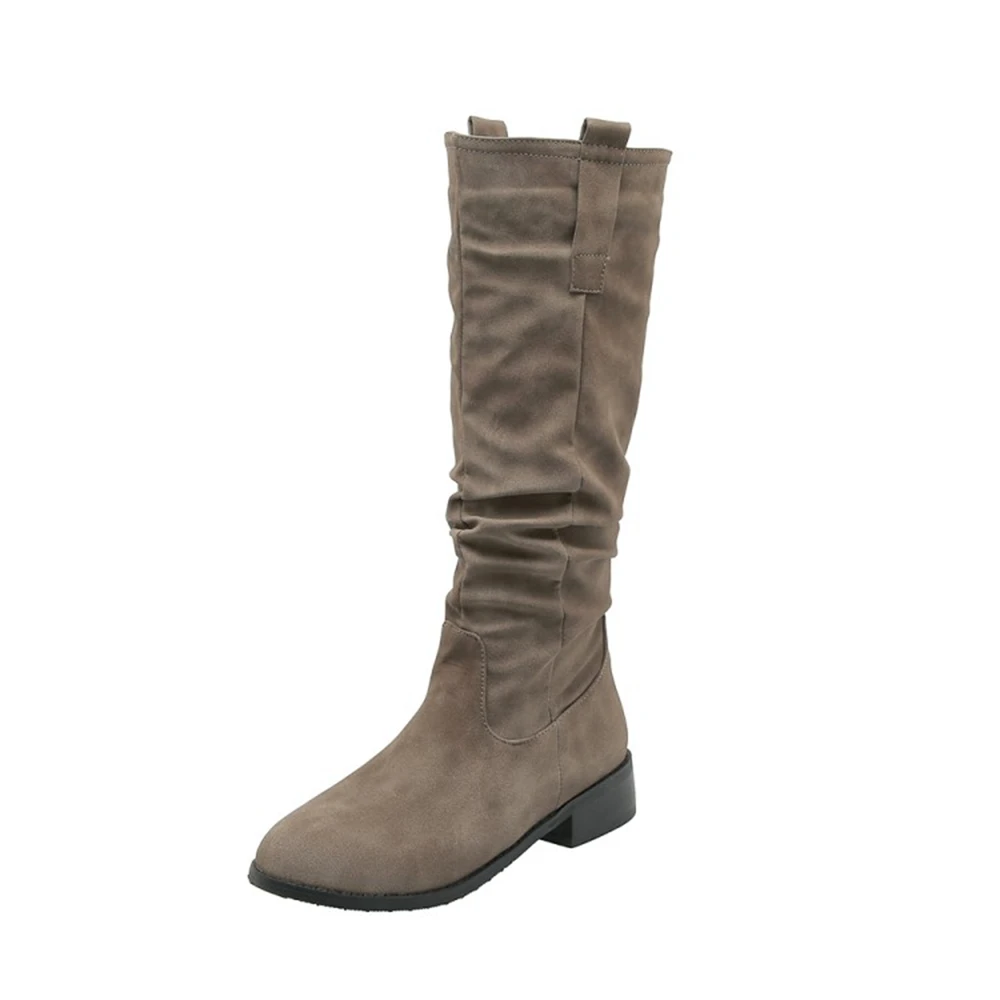 Botas hasta la rodilla plisadas De felpa para Mujer, zapatos cálidos De plataforma larga marrón, talla grande 32-54, 20-27, otoño e invierno, 2023