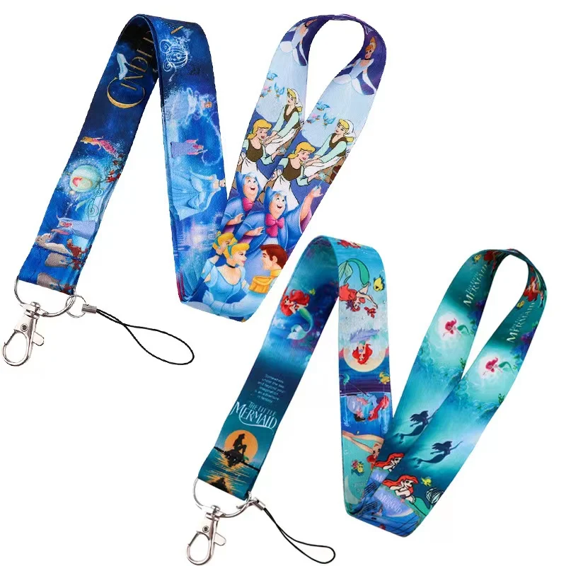 10PCS Diligent Princess Mermaid Neck Strap Lanyard For Keys ID Card Pass USB Badge Holder Mobile Phone Straps Lanyards Keycord