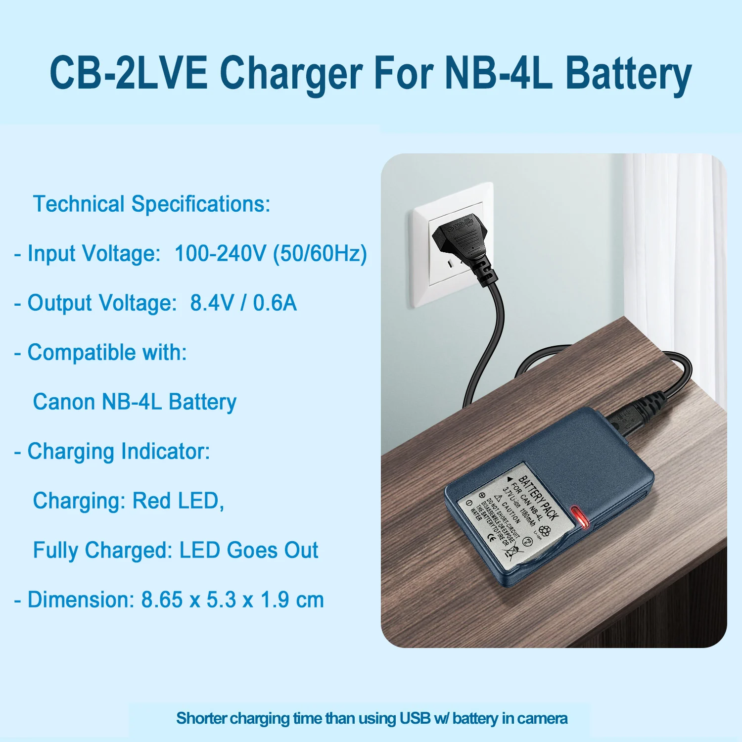 CB-2LVE CB-2LV Batterieladegerät für Canon NB-4L NB4L PowerShot SD30 SD40 SD200 SD300 SD450 SD600 SD630 SD750 SD1000 TX1 Kameras – Detail 4