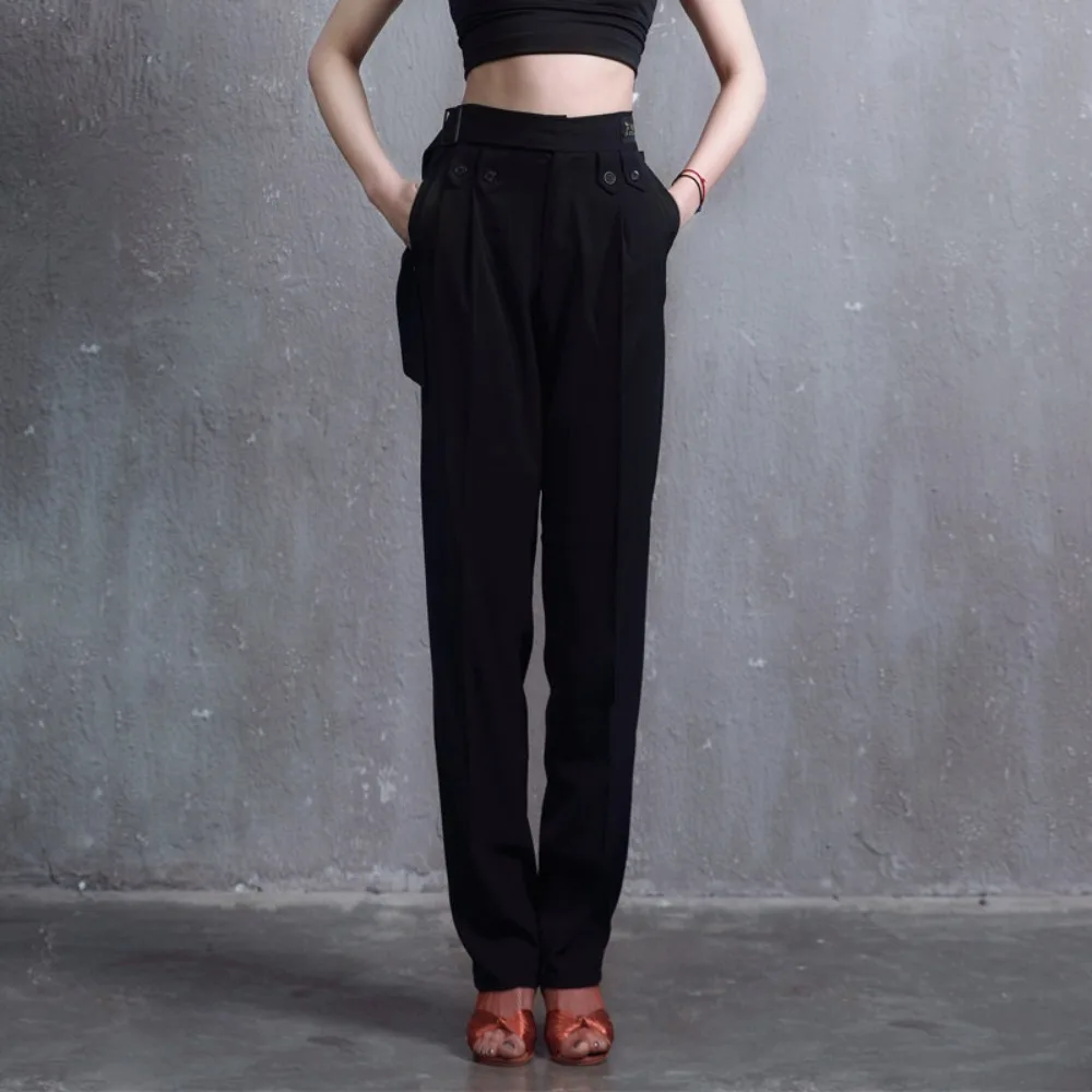 Balloom Modern Dance Top Women's Men's High Waist Performance Practice Suit Black Social Latin Dance Long Pants Yoga Sports Wear