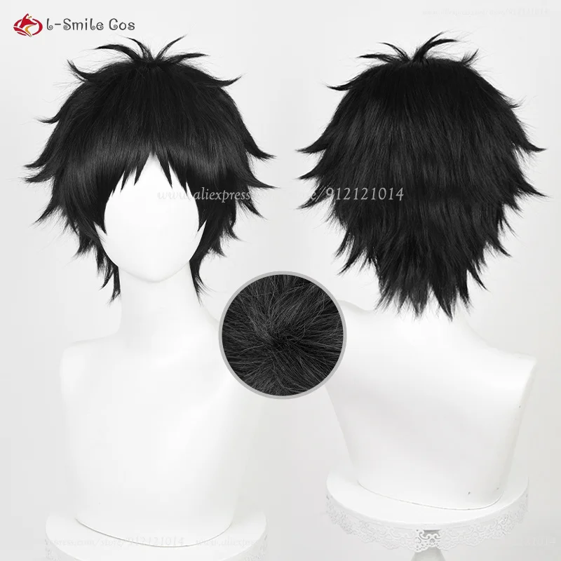 Anime Akaashi Keiji Cosplay Pruik Mannen 30Cm Zwarte Pruik Hittebestendig Synthetisch Haar Feest Anime Cosplay Pruiken Pruik Pap