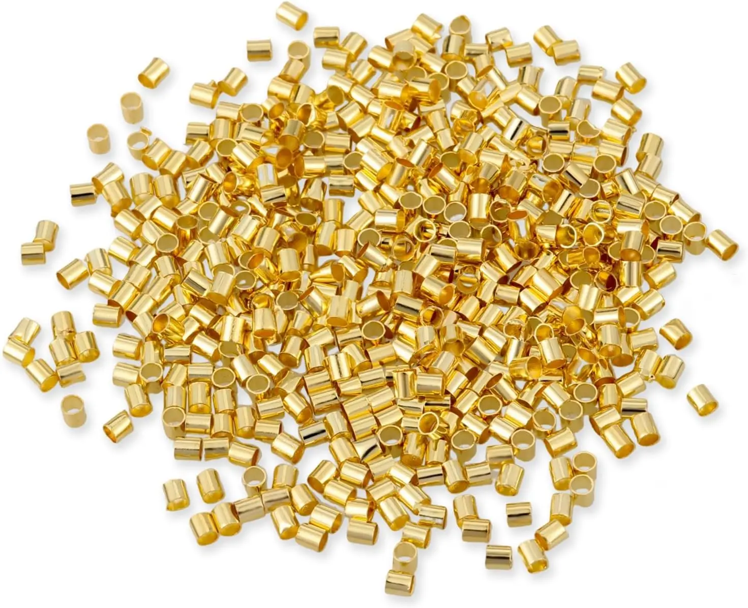

500 Pcs 2x2mm Crimp Beads for Jewelry Making - 18K Gold Plated Brass Tube Beads, Stoppers for Stringing
