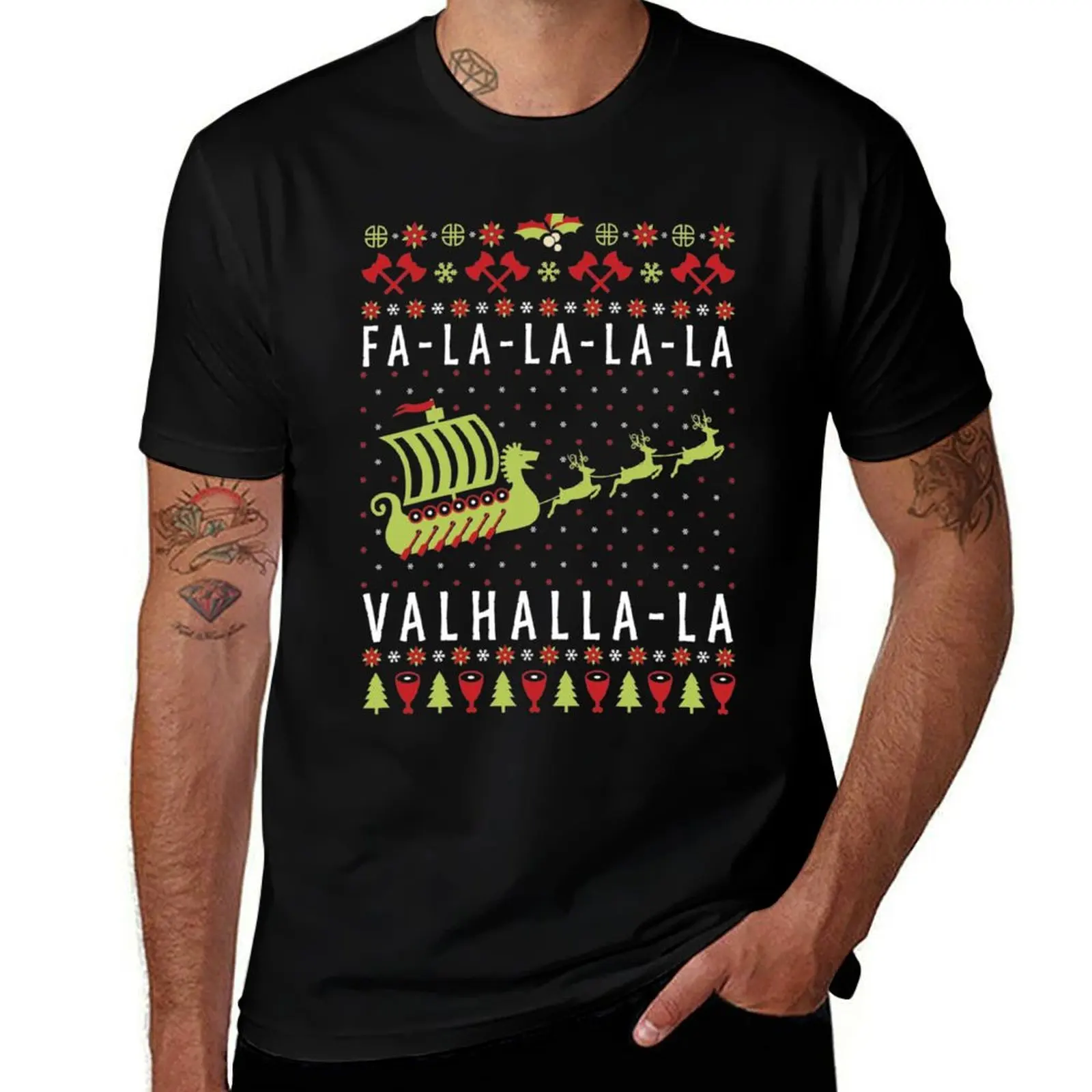 Valhalla-ha Ship Christmas Viking T-Shirt Standard Fit Solid Tee Shirt T-Shirt