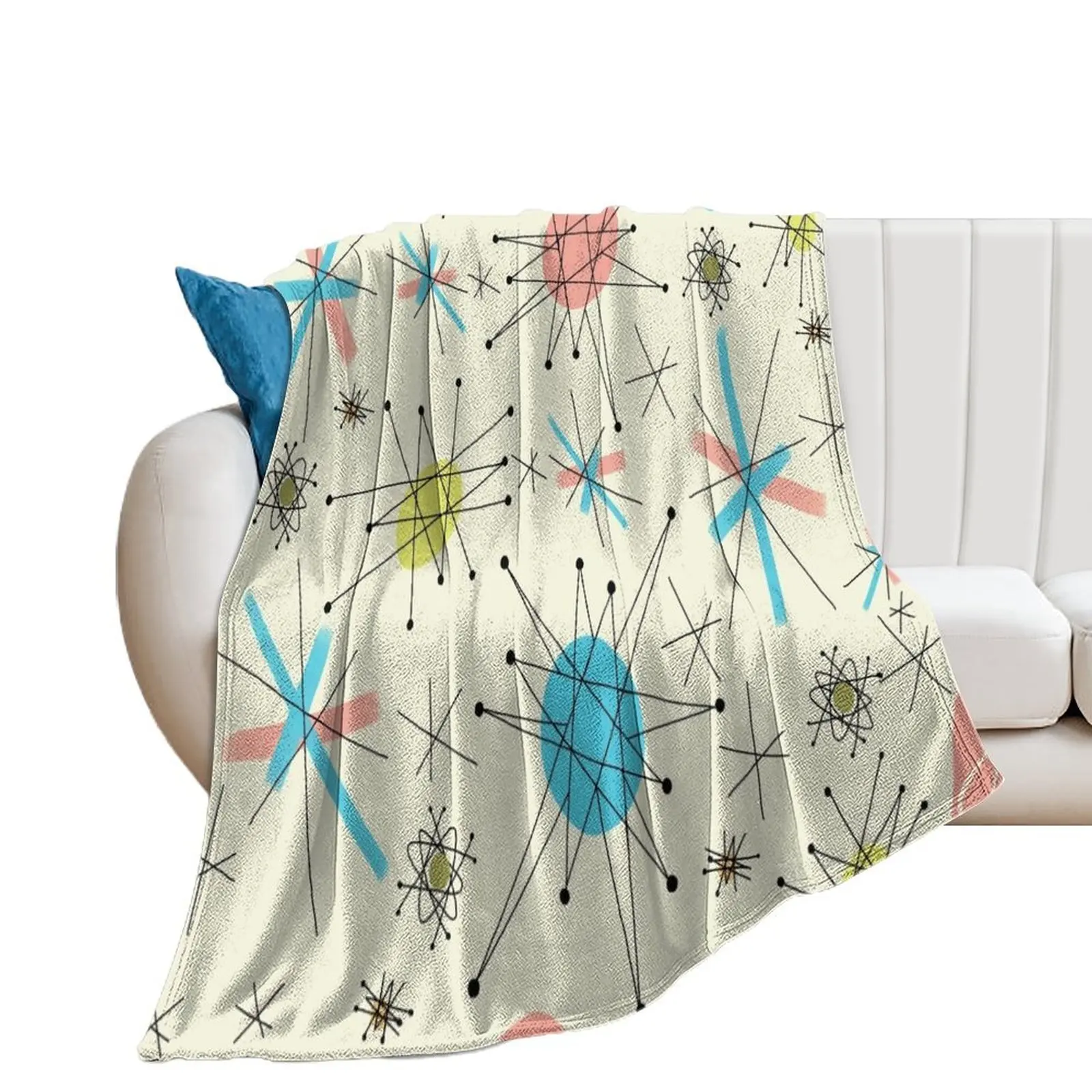 

1950's Atomic Starburst Throw Blanket Fashion Sofas Flannel Fabric Cute Blankets