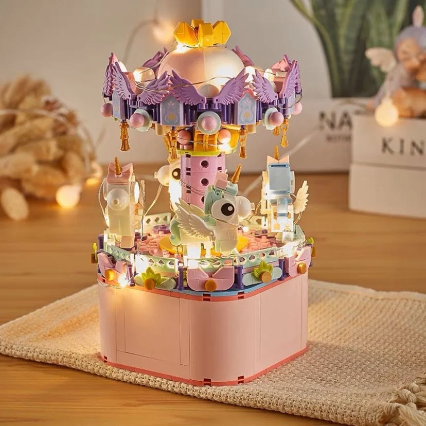 carousel ferris wheel small particle building blocks rotatable music box toys holiday gift box packaging