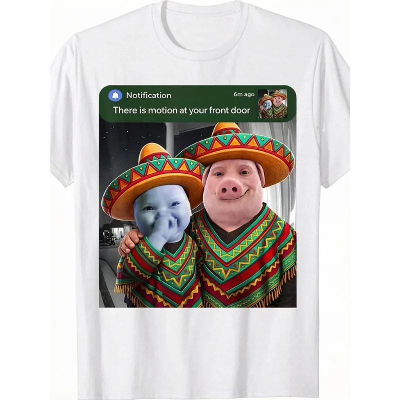 Men's T-shirt with Movement on The Front Door John Pork Ai T-shirt Retro Summer New Unisex T-shirt