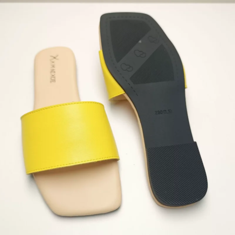 Women Barefoot Daily Slides Mules Sandals Flat Summer Shoes Front Open Tip Plain Comfortable Footwear Wide Fitting Square Tip 48
